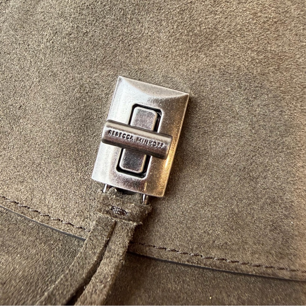 Rebecca Minkoff Darren Top Zip Shoulder Bag – Taupe Suede Leather Retail $350 - Picture 2 of 8
